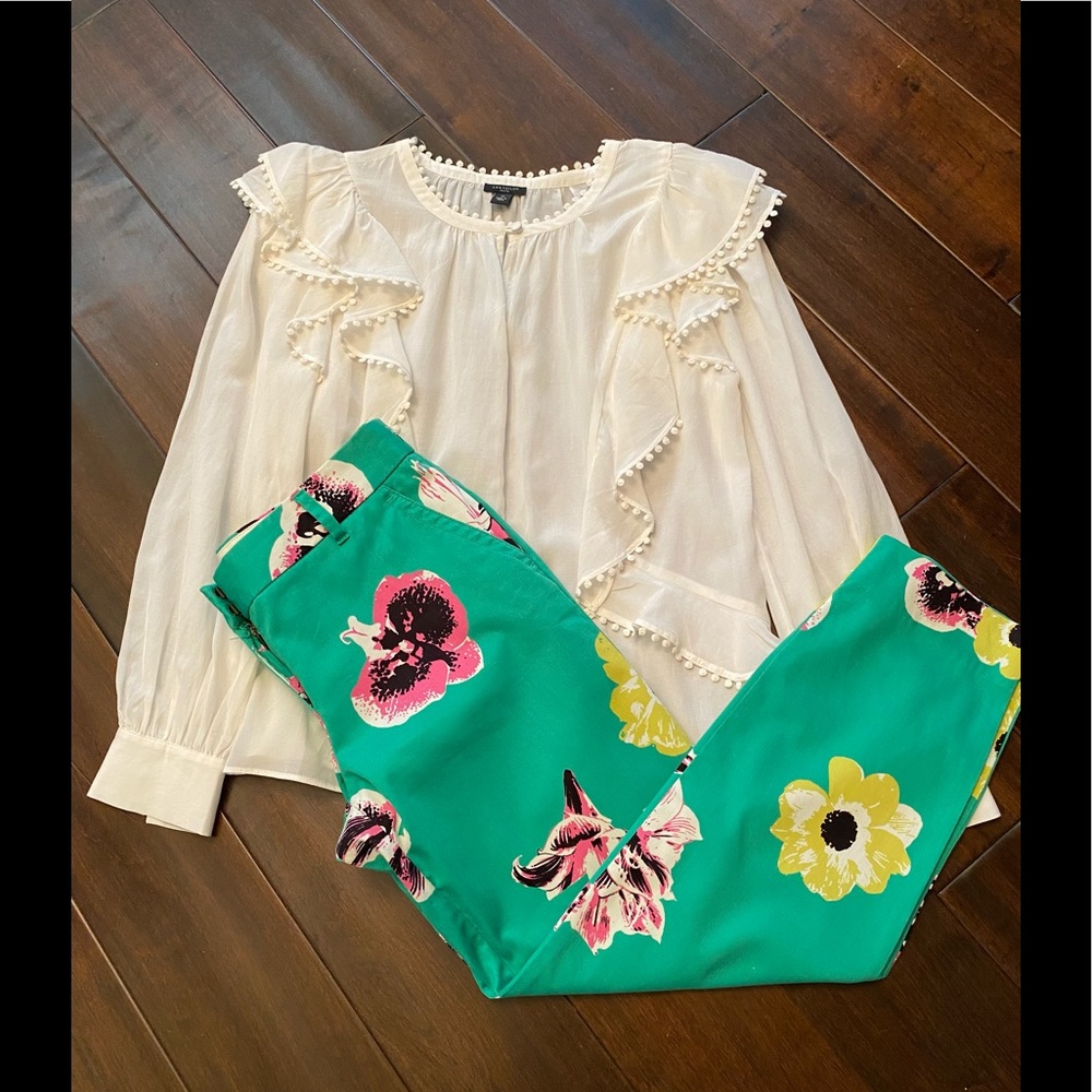 J Crew crop floral summer pants size 2